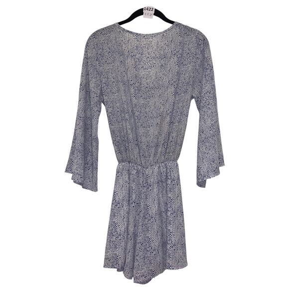 Romper, V-neck, Long Sleeve, Tie Front, Sure Gypsy, M, Blue, White - Picture 3 of 4